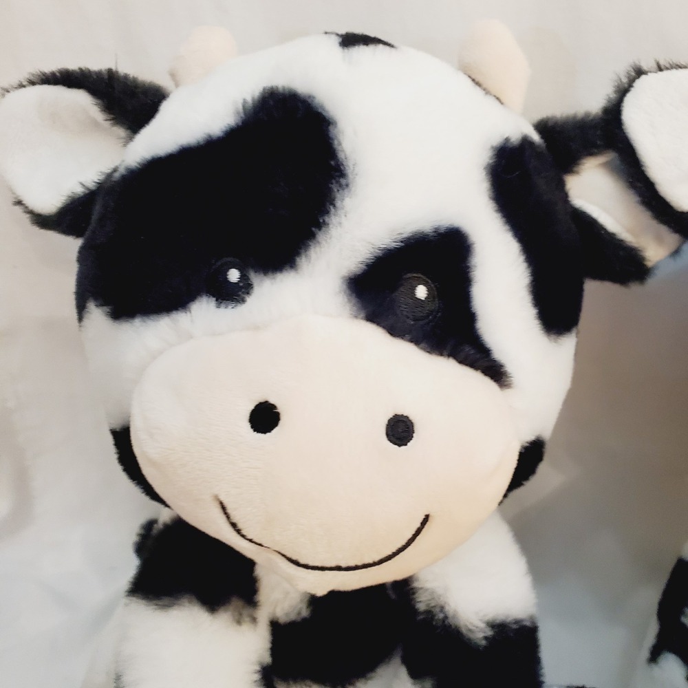 Set Of 2 Spark Create Imagine Black & White Cows 12" Plush Rattle Crinkle Twins - Picture 9 of 11